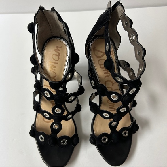 Sam Edelman Black Suede and Grommet Cage Heels 8 - Picture 5 of 9